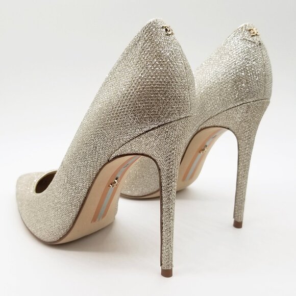 Sam Edelman Danna Pointed Toe High Heels 8 Sparkly Champagne Gold Pump Glitter - Picture 8 of 16
